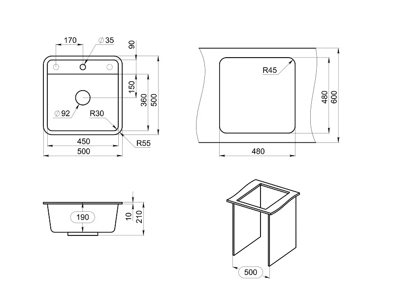 5001, БАЗАЛЬТ, кухонная мойка, СтандАРТ кварц